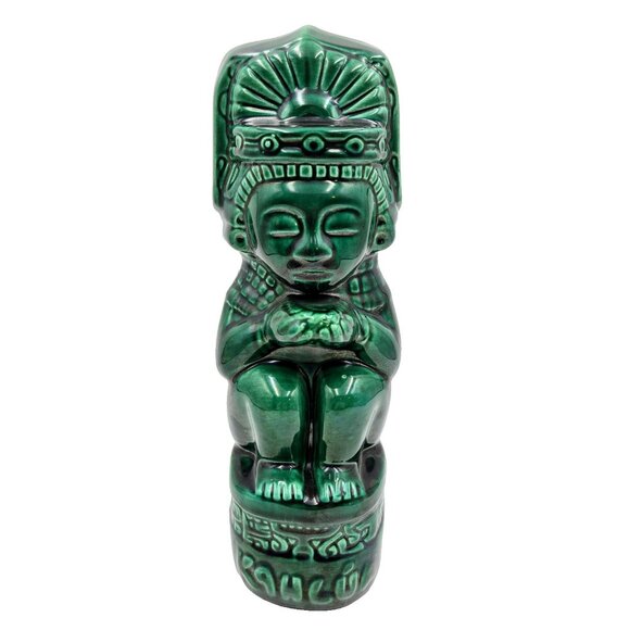 Vintage Kahlua Green Aztec Mayan Tiki Idol Decanter Bottle Glazed Ceramic Alcoho - Picture 1 of 13